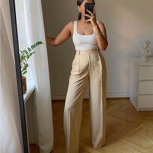 ZARA NEW WOMAN CAMEL FULL LENGTH HIGH-WAISTED STRAIGHT LEG TROUSERS